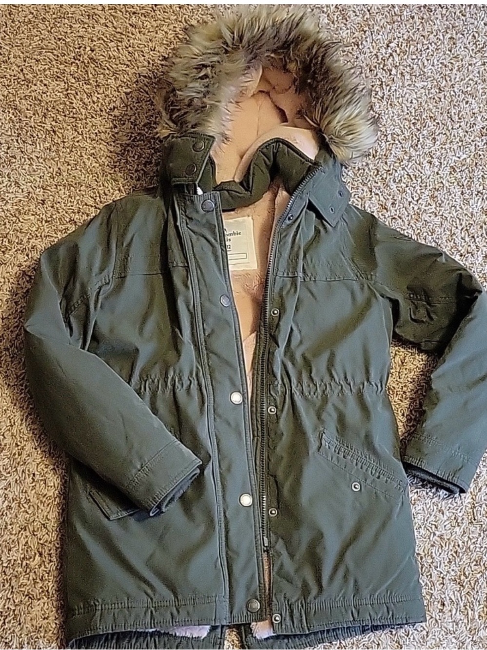 abercrombie kids Olive Green Faux-Fur Hooded Puffer Coat